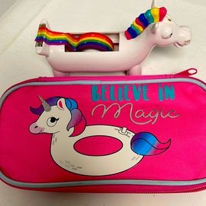 Pencil case/tape dispenser combo. Rainbow tape 🌈 🦄 Believe in magic!